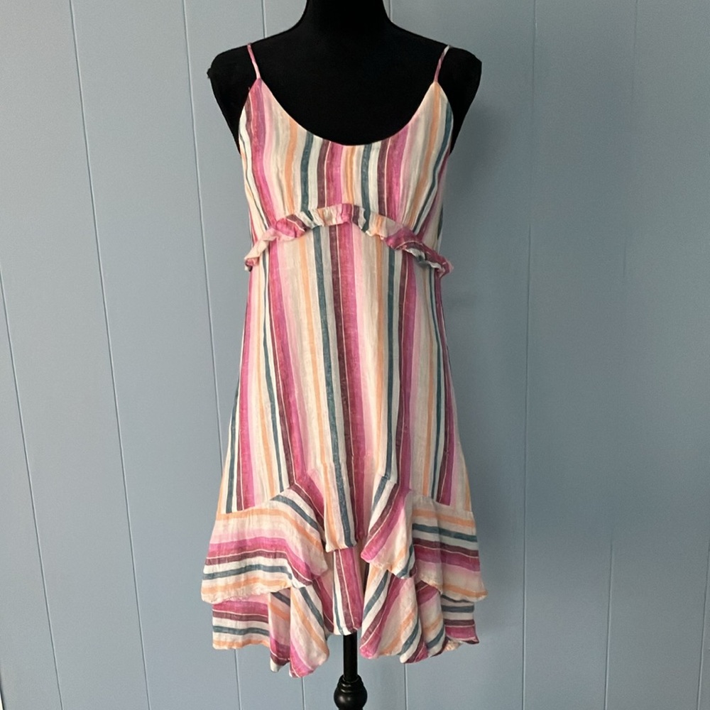 Rails Martina S Avila Stripe Multicolor Dress Linen Blend Adjustable Straps Mini